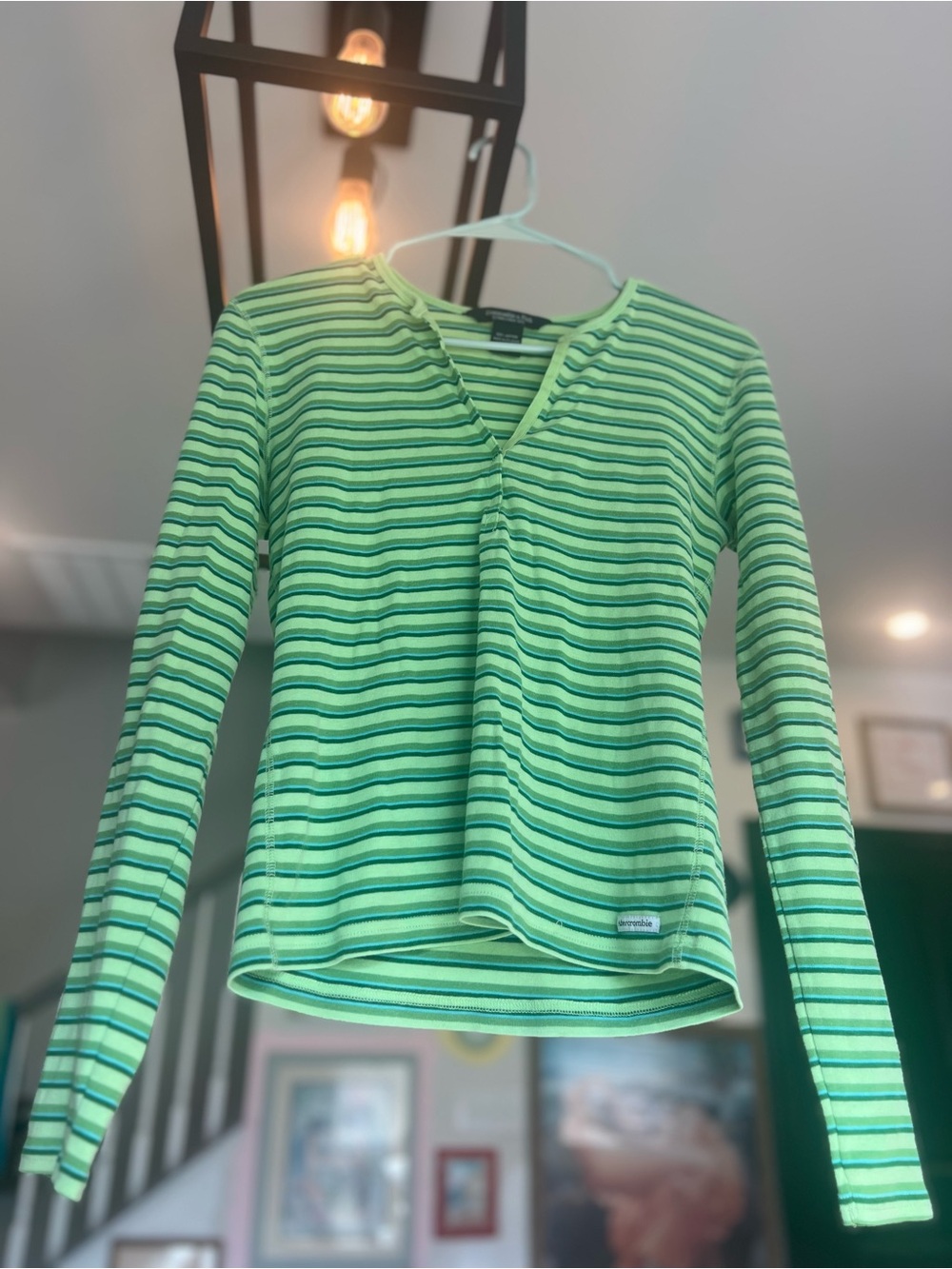 Abercrombie & Fitch Light Green Striped Henley - Picture 5 of 6